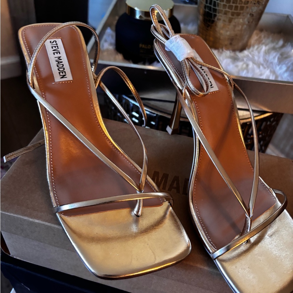 Steve Madden “Annie” Metallic Gold Strappy Sandals